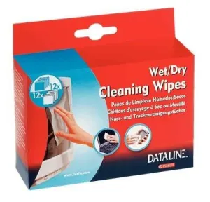 ESSELTE PACK DE 12 TOALLITAS SECAS Y 12 TOALLITAS HUMEDAS PARA PANTALLAS - ENVASADAS EN SOBRES - ELIMINAN EL POLVO