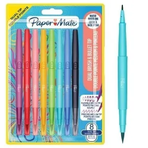 ROTULADOR PAPER MATE DOBLE PUNTA PINCEL BLISTER DE 8