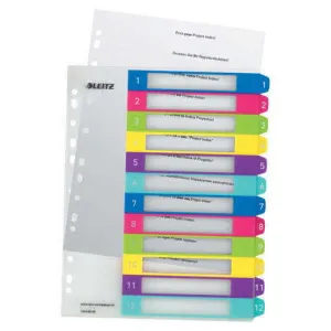 LEITZ WOW INDICE DE PLASTICO IMPRIMIBLE MULTICOLOR 12 PESTAñAS - MULTITALADRO - FORMATO A4 - COLOR TRANSLUCIDO