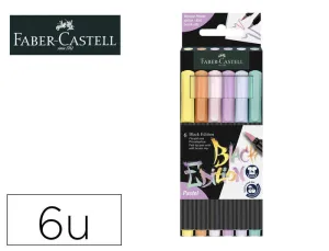 FABER-CASTELL BLACK EDITION PACK DE 6 ROTULADORES PUNTA PINCEL - TINTA A BASE DE COLORANTES ALIMENTARIOS - COLORES PASTEL SURTIDOS