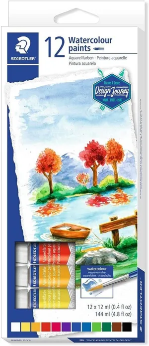 STAEDTLER PACK DE 12 TUBOS DE ACUARELA 12ML - COLORES BRILLANTES - USAR EN PAPEL ACUARELA O CARTULINA - COLORES SURTIDOS