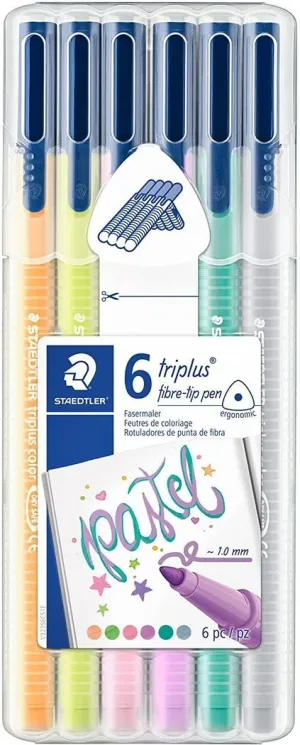 STAEDTLER TRIPLUS COLOR 323 PACK DE 6 ROTULADORES DE PUNTA FINA - TRAZO 1MM APROX - TINTA BASE DE AGUA - COLORES SURTIDOS