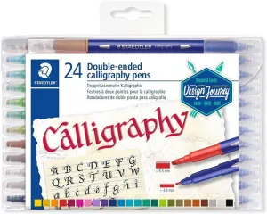 STAEDTLER 3005 PACK DE 24 ROTULADORES DE DOBLE PUNTA PARA CALIGRAFIA - COLORES SURTIDOS