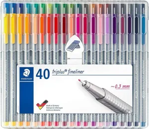 STAEDTLER TRIPLUS FINELINER 334 PACK DE 40 ROTULADORES DE PUNTA FINA - TRAZO 0.3 MM APROX - TINTA BASE DE AGUA - COLORES SURTIDOS