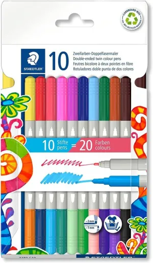 STAEDTLER NORIS 3280 PACK DE 10 ROTULADORES CON DOBLE PUNTA - TRAZOS 1MM Y 3MM APROX - COLORES SURTIDOS