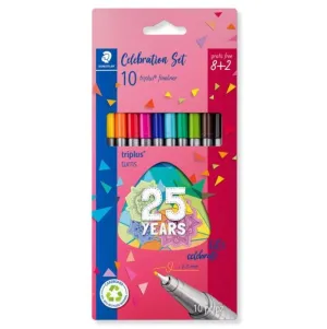 STAEDTLER TRIPLUS FINELINER 334 PACK DE 10 ROTULADORES DE PUNTA FINA - TRAZO 0.3MM APROX - TINTA BASE DE AGUA - COLORES SURTIDOS