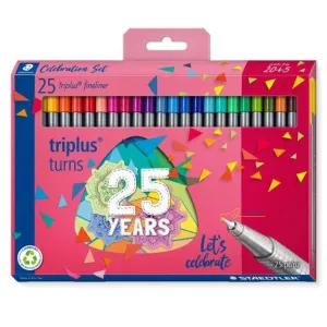 STAEDTLER TRIPLUS FINELINER 334 PACK DE 25 ROTULADORES DE PUNTA FINA - TRAZO 0.3MM APROX - TINTA BASE DE AGUA - COLORES SURTIDOS