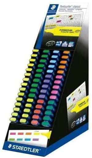 STAEDTLER TEXTSURFER CLASSIC 364 EXPOSITOR DE 60 MARCADORES FLUORESCENTES - PUNTA BISELADA 1 - 5 MM APROX - SECADO RAPIDO - COLORES SURTIDOS