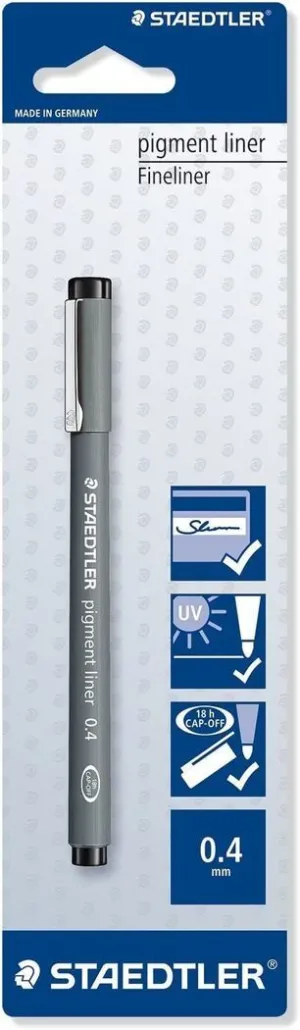 STAEDTLER PIGMENT LINER 308 BLISTER CON ROTULADOR CALIBRADO - TRAZO 0.4MM - PUNTA ENGARZADA EN METAL - COLOR NEGRO