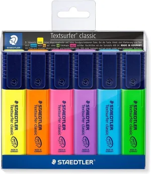 STAEDTLER TEXTSURFER CLASSIC 364 PACK DE 6 MARCADORES FLUORESCENTES - SECADO RAPIDO - TRAZO 1 - 5MM APROX - COLORES SURTIDOS