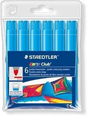 STAEDTLER NORIS WATERCOLOUR 340 PACK DE 6 ROTULADORES DE GRAN TAMAñO - TRAZO 3MM APROX - LAVABLE FACILMENTE - TINTA BASE DE AGUA - COLOR AZUL CLARO