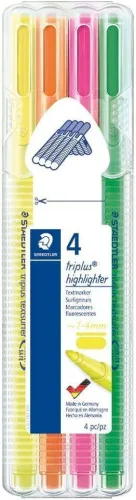STAEDTLER TRIPLUS TEXTSURFER 362 PACK DE 4 MARCADORES FLUORESCENTES - TRAZO 1 - 4MM APROX - TINA BASE DE AGUA - COLORES SURTIDOS