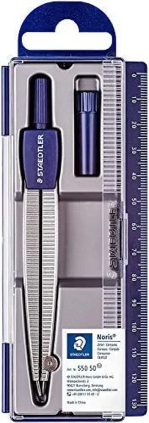 STAEDTLER NORIS 550 COMPAS ESCOLAR DE PRECISION - OBTUSANGULO Y AGUJA ROMA A PRUEBA DE LESIONES - DIAMETRO MAXIMO 300MM