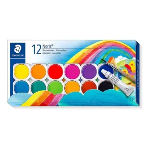 STAEDTLER NORIS 888 12 PASTILLAS DE ACUARELA + TUBO ZINC BLANCO + PINCEL - MEZCLABLES ENTRE SI - COLORES SURTIDOS
