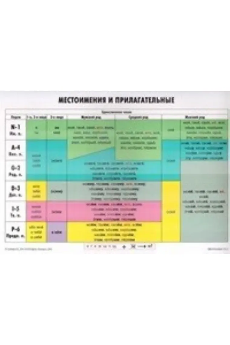 Uchebnaja grammaticheskaja tablitsa. Mestoimenija i prilagatelnye/ Training Tables for Students of Russian: Pronouns and Adjectives (Ruso)
