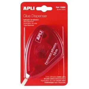 APLI APLICADOR ADHESIVO DOBLE CARA 8MM X 10M - FACIL DE USAR - ADHESIVO FUERTE - IDEAL PARA MANUALIDADES Y PROYECTOS ESCOLARES - TRANSPARENTE