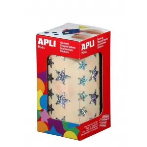APLI GOMETS ESTRELLA HOLOGRAFICOS - 12.5MM Y 19.5MM - ADHESIVO PERMANENTE - 59 HOJAS PRETROQUELADAS - 2.360 GOMETS POR ROLLO