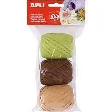 APLI PACK DE 3 OVILLOS DE RAFIA NATURAL - TONOS NATURE - IDEAL PARA MANUALIDADES Y DECORACIONES - VERSATIL Y DURADERO - COLORES SURTIDOS