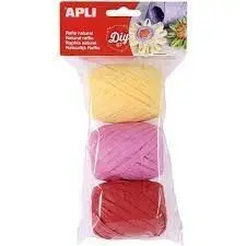 APLI PACK DE 3 OVILLOS DE RAFIA NATURAL TONOS CANDY - IDEAL PARA MANUALIDADES Y DECORACIONES - COLORES SURTIDOS