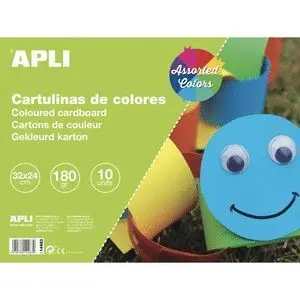 APLI BLOC DE 10 CARTULINAS 170GR - LIBRE DE ACIDOS - IDEAL PARA MANUALIDADES Y USO ESCOLAR - COLORES SURTIDOS
