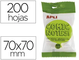 APLI NOTAS ADHESIVAS COMIC 70X70MM - BLOC 200 HOJAS - 4 COLORES SURTIDOS - FLUORESCENTES