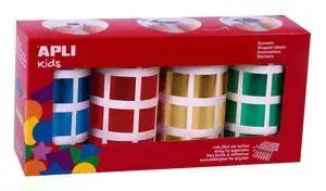 APLI GOMETS CUADRADOS METALIZADOS - TAMAñO 20MM - ADHESIVO PERMANENTE - 4 ROLLOS CON 5.640 GOMETS EN COLORES SURTIDOS