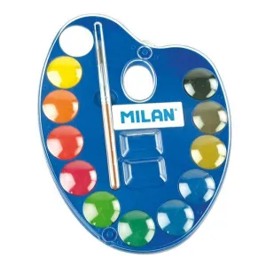 MILAN 053412 PALETA DE 12 ACUARELAS Ã25 MM + PINCEL  SERIE 101 - MEZCLABLE - COLORES SURTIDOS