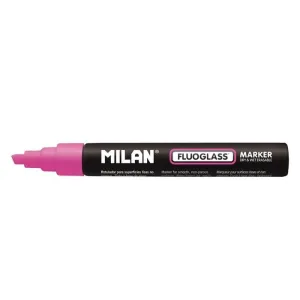 MILAN FLUOGLASS ROTULADOR PARA SUPERFICIES LISAS - PUNTA BISELADA - TRAZO DE 2 A 4MM - TINTA AL AGUA - BORRADO FACIL - COLOR ROSA