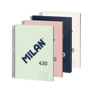 MILAN SERIE 1918 PACK DE 4 CUADERNOS ESPIRAL FORMATO A4 CUADRICULA 5X5MM - 80 HOJAS DE 95 GR/M2 - MICROPERFORADO, 4 TALADROS - COLORES SURTIDOS