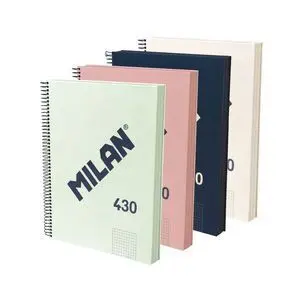 MILAN SERIE 1918 PACK DE 4 CUADERNOS ESPIRAL FORMATO A4 CUADRICULA 5X5MM - 120 HOJAS DE 95 GR/M2 - MICROPERFORADO, 4 TALADROS - COLORES SURTIDOS