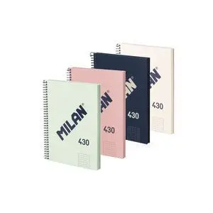 MILAN SERIE 1918 PACK DE 4 CUADERNOS ESPIRAL FORMATO A5 CUADRICULA 5X5MM - 80 HOJAS DE 95 GR/M2 - MICROPERFORADO, 2 TALADROS - COLORES SURTIDOS