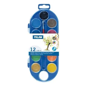 MILAN ESTUCHE DE 12 ACUARELAS Ã30 MM + PINCEL SERIE 101 - MEZCLABLE - COLORES SURTIDOS