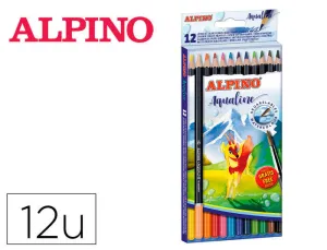 ALPINO AQUALINE PACK CON 12 LAPICES DE COLORES HEXAGONALES ACUARELABLES - MINA DE 3.3MM - COLORES SURTIDOS