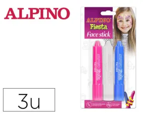 ALPINO FIESTA FACE STICK PACK CON 3 BARRITAS DE PINTURA FACIAL - SISTEMA RETRACTIL GIRATORIO - SE LAVA CON AGUA - TESTADO DERMATOLOGICAMENTE