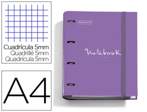 CARPETA CON RECAMBIO MIQUELRIUS EMOTIONS DIN A4 CUADRO 5 MM 4 ANILLAS 35 MM COLOR PURPURA