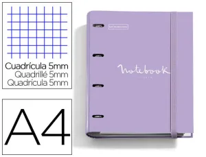 CARPETA CON RECAMBIO MIQUELRIUS EMOTIONS DIN A4 CUADRO 5 MM 4 ANILLAS 35 MM COLOR LAVANDA