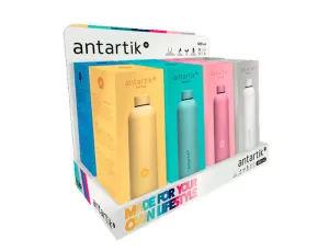 BOTELLA PORTALIQUIDOS ANTARTIK ISOTERMICA ACERO INOXIDABLE LIBRE DE BPA EXPOSITOR DE 8 UNDS COLORES SURTIDOS 500 ML