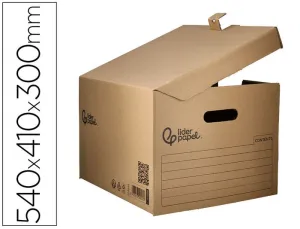 CAJON LIDERPAPEL CARTON 100% RECICLADO PARA 5 CAJAS ARCHIVO DEF. FOLIO / 6 ARCHIVADORES A-Z 540X410X280