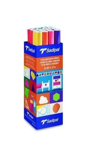 PLASTICO ADHESIVO SADIPAL PP 70µ ROLLO 0,50 X 2 M GLOSSY EXPOSITOR DE 24 (2 X COLOR)