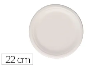 PLATO FIBRA CAÑA AZUCAR BUNZL BIODEGRADABLE 22 CM DIAMETRO APTO ALIMENTOS FRIOS Y CALIENTES COLOR BLANCO