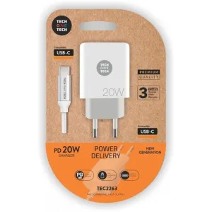TECHONETECH CARGADOR DE PARED PD 20W + CABLE USB-C A USB-C