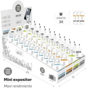 TECHONETECH BASIK EXPOSITOR DE CARGADORES Y CABLES - INCLUYE 30 CABLES Y 10 CARGADORES