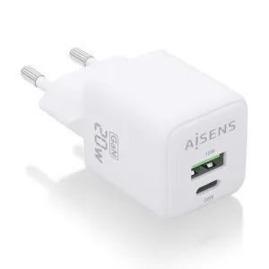 AISENS CARGADOR GAN 20W - 1XUSB-C PD3.0 QC4.0 - 1XUSB-A QC3.0 - COLOR BLANCO