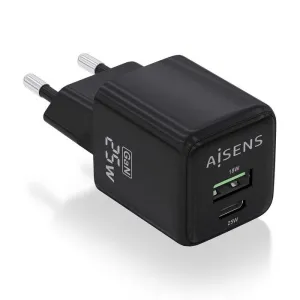 AISENS CARGADOR GAN 25W - 1XUSB-C PD3.0 QC4.0 - 1XUSB-A QC3.0 - COLOR NEGRO