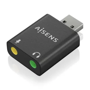 AISENS CONVERSOR USB-A A AUDIO 48KHZ - USB-A/M-2XJACK 3.5/H - COLOR NEGRO