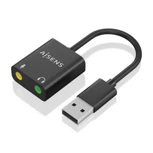 AISENS CONVERSOR USB-A A AUDIO 48KHZ - USB-A/M-2XJACK 3.5/H - 10CM - COLOR NEGRO