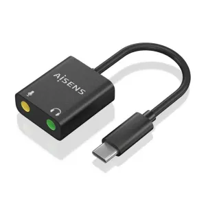 AISENS CONVERSOR USB-C A AUDIO 48KHZ - USB-C/M-2XJACK 3.5/H - 10CM - COLOR NEGRO