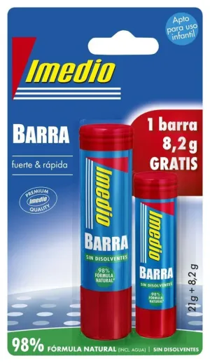 IMEDIO PACK DE 2 BARRAS DE PEGAMENTO 1X 21GRS + 1X 8.2GRS - SIN DISOLVENTES - LAVABLE - APTO PARA USO ESCOLAR