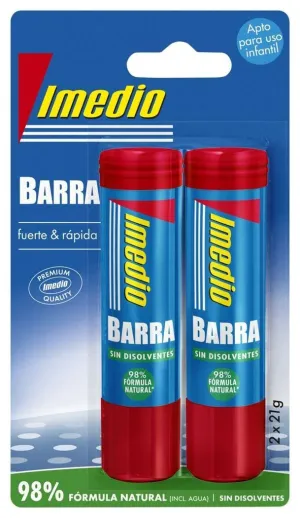 IMEDIO PACK DE 2 BARRAS DE PEGAMENTO DE 21GRS - SIN DISOLVENTES - LAVABLE - APTO PARA USO ESCOLAR