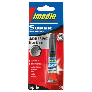 IMEDIO SUPER RAPIDO PEGAMENTO INSTANTANEO 3GR - SUPERRAPIDO Y EXTRAFUERTE - IDEAL PARA PEGAR PEQUEñAS SUPERFICIES - MULTIMATERIAL - TRANSPARENTE
